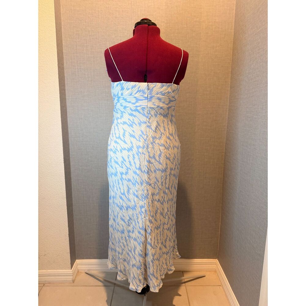 J.Crew Silk Ikat Print Wrap Dress Blue Cream Maxi Tie Strap Formal HOCO Size 8